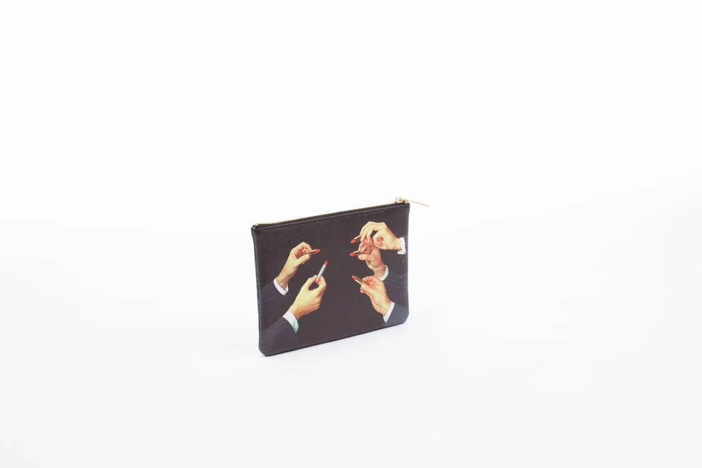 Seletti "Toiletpaper" Busta Cosmesi in PU Stampato Lipsticks Black - cm 21x15,5