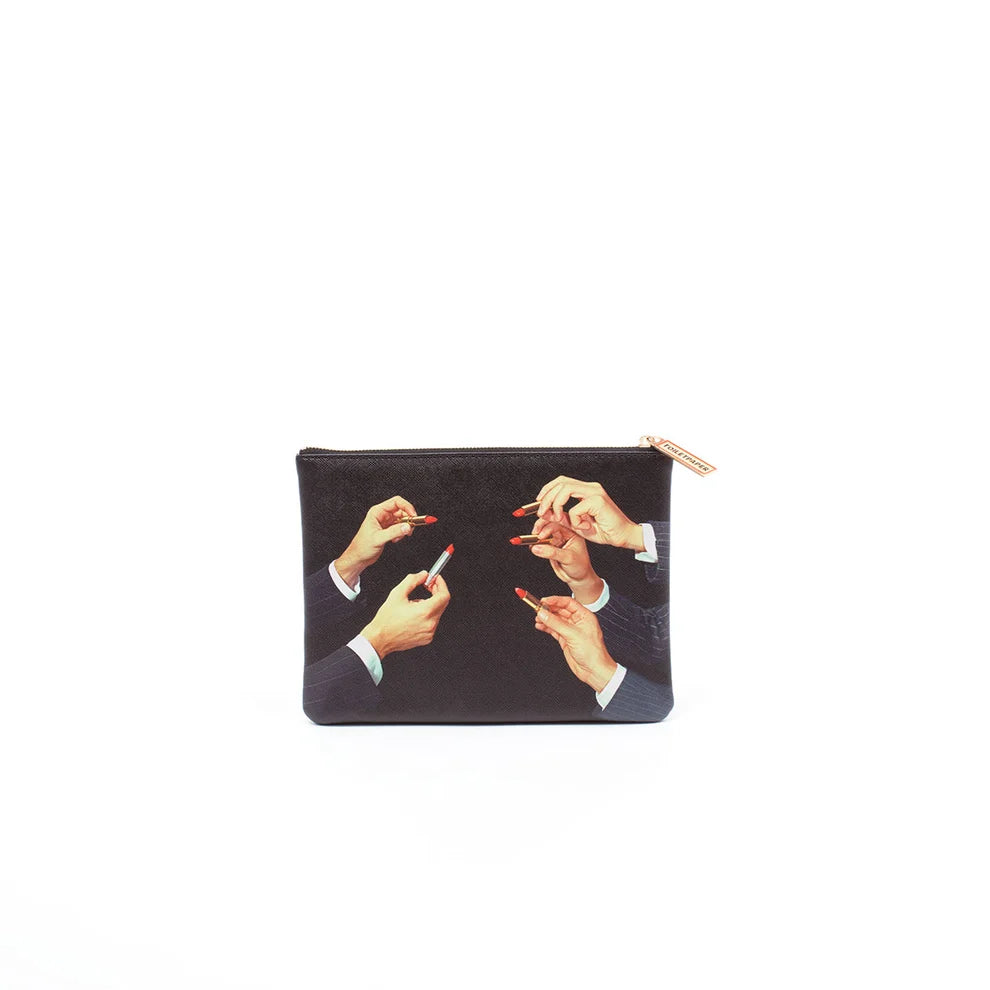 Seletti "Toiletpaper" Busta Cosmesi in PU Stampato Lipsticks Black - cm 21x15,5