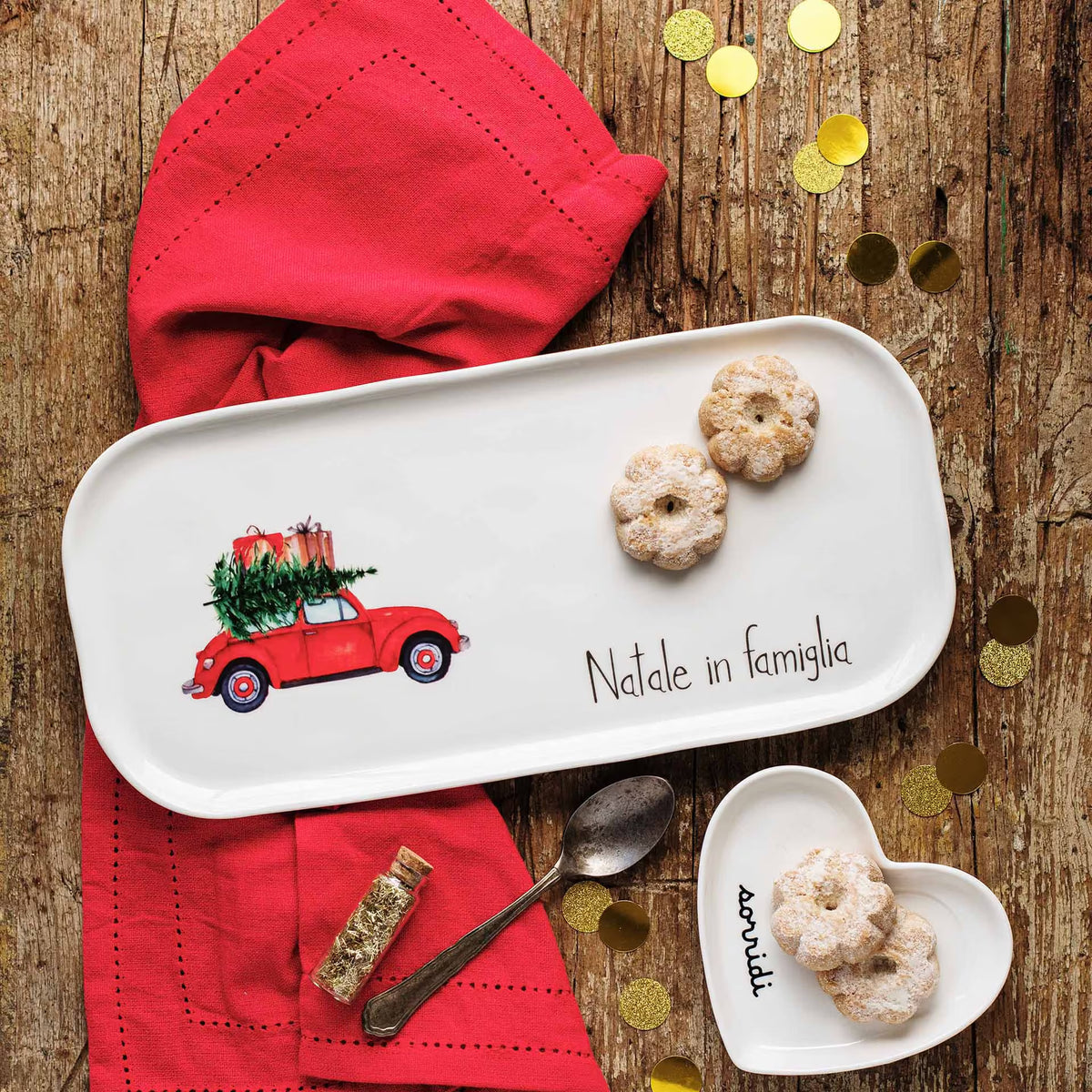 Simple Day Piatto rettangolare in gres Natale in famiglia 31,8 x 15 cm