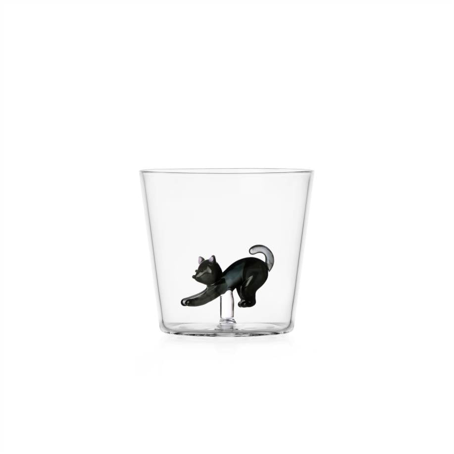 TABBY CAT tumbler gatto nero che si stiracchia