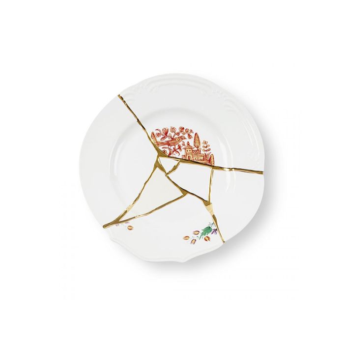 PIATTO PIANO IN PORCELLANA Cm.27,5 h.3 "KINTSUGI-n'1"