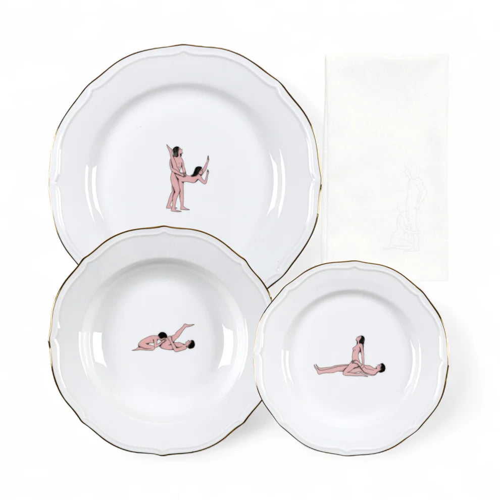 SET 3 PIATTI PORCELLANA SEIKANTAI5271+TOV.LO IN LINO ELONGATED