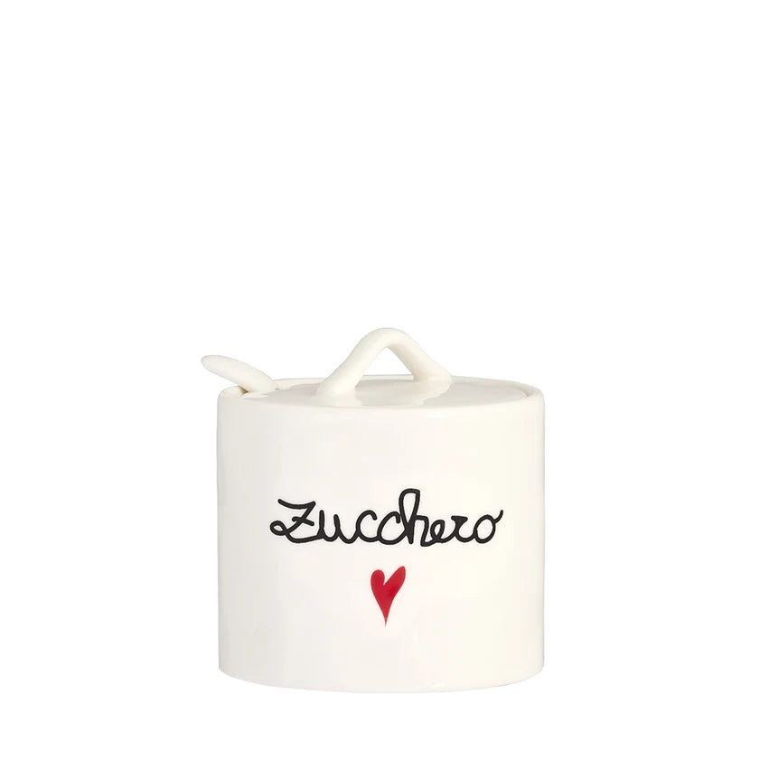 SIMPLE DAY Zuccheriera in Gres con Decoro Zucchero e Cucchiaino | Design Italiano