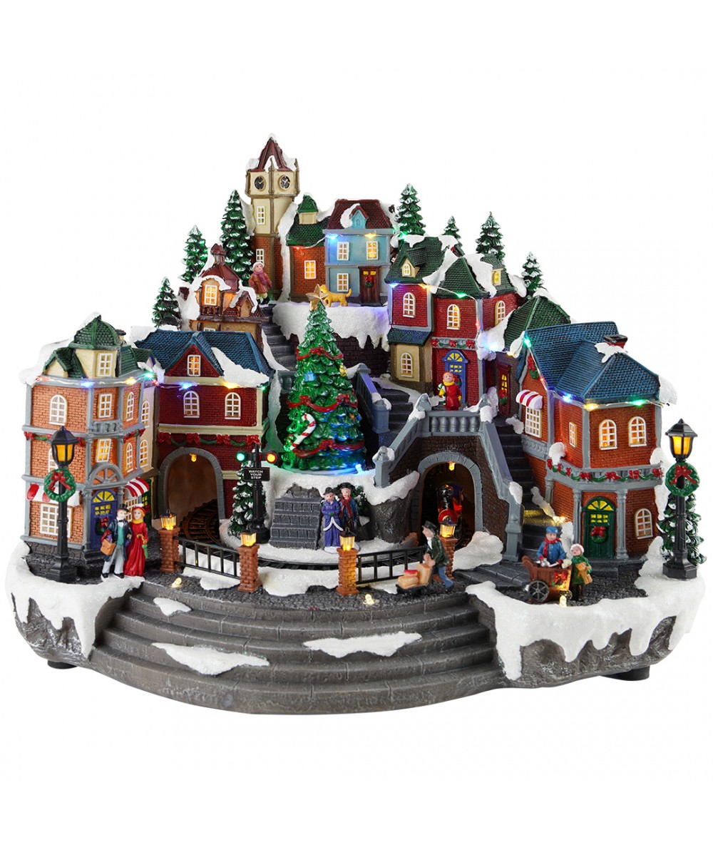 Village train and tree animatedMulticolor-Adapter-LED-42x33,5x33,5cm