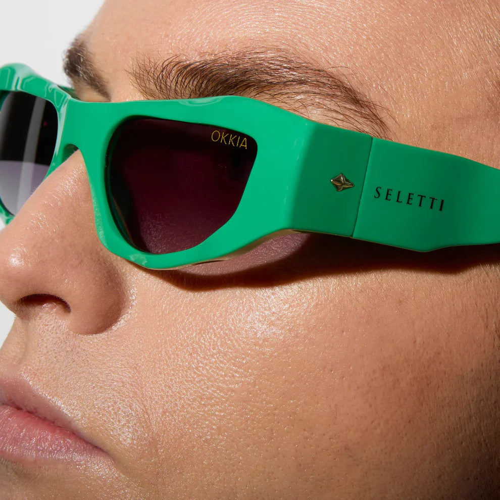SELETTI X OKKIA - Occhiali da sole Colorado - Montatura verde - Lenti sfumate nere - Finitura lucida