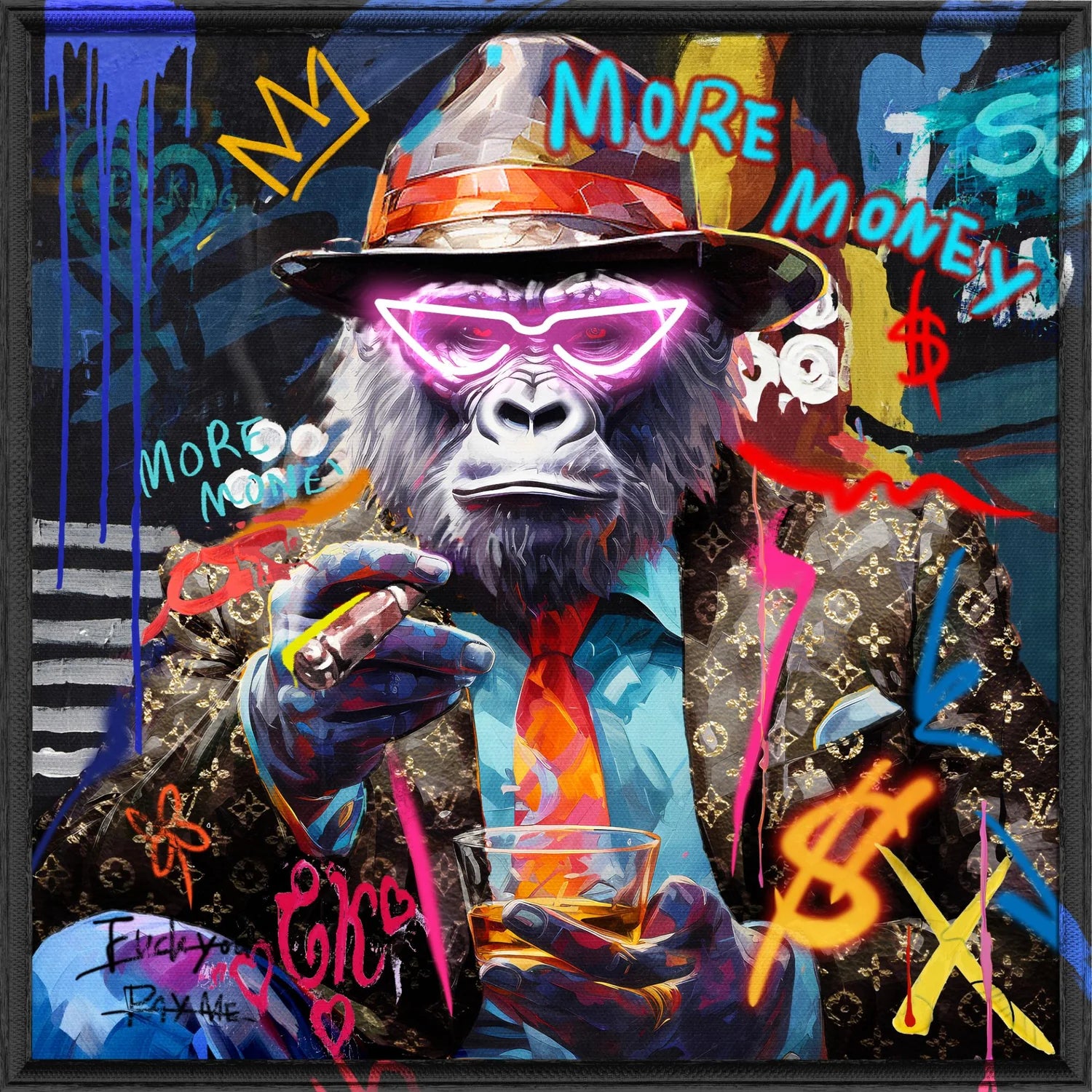 Palais Royal – Quadro LED Monkey, Pop Art, 80x80 cm