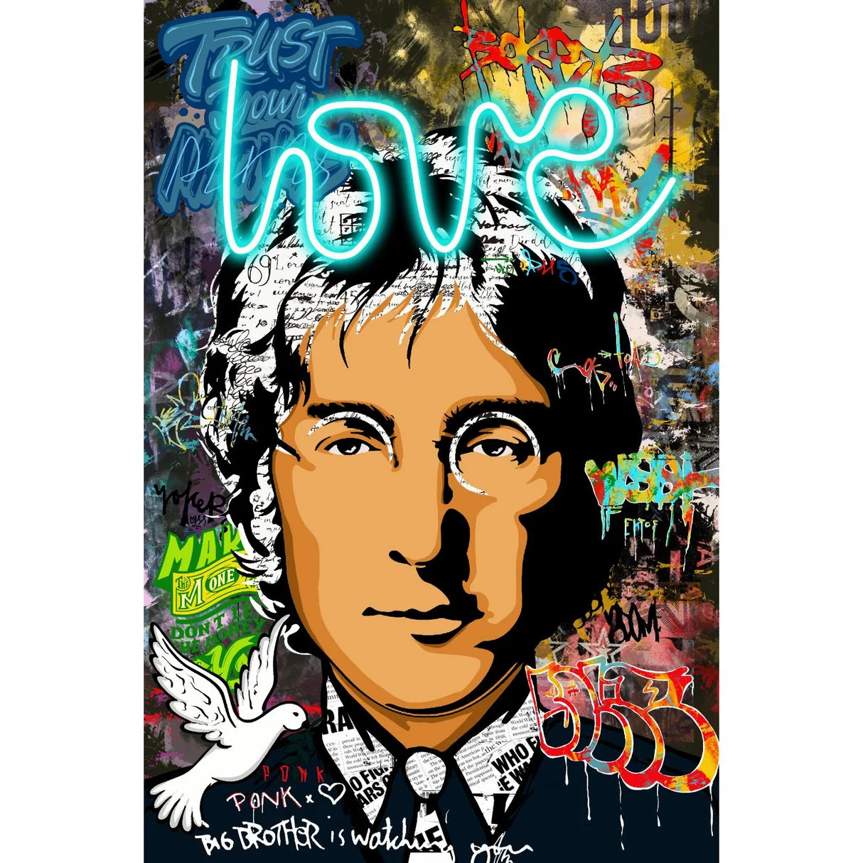 Palais Royal – Quadro LED Peace & Love, Pop Art, 60x90 cm