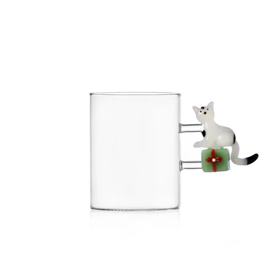 TABBY CATCHRISTMAS EDITION Mug gatto bianco con regalo verde