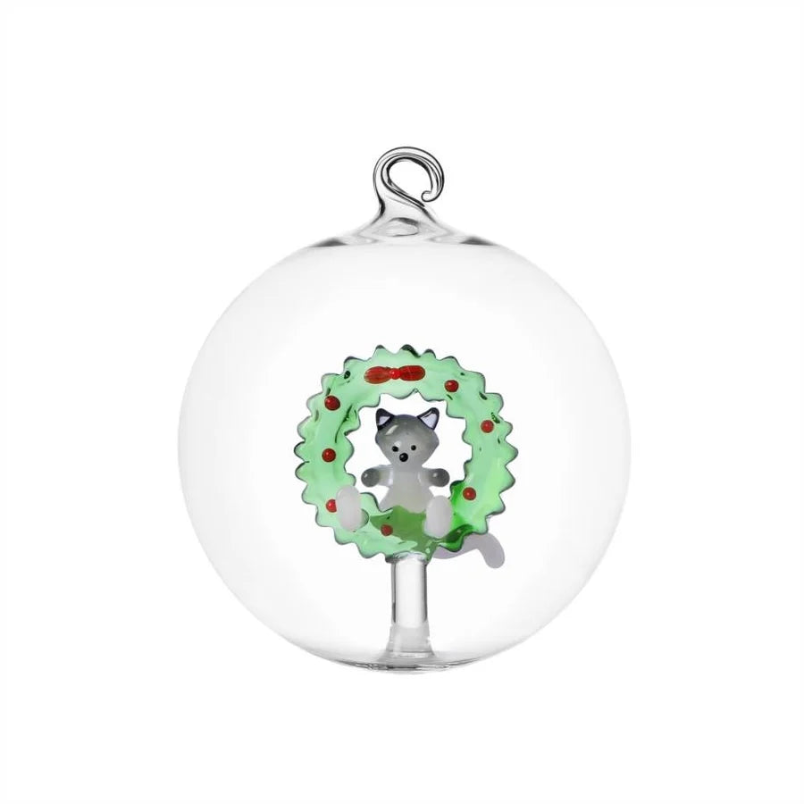 TABBY CATCHRISTMAS EDITION Palla Natale ghirlanda con gatto bianco - 12 cm