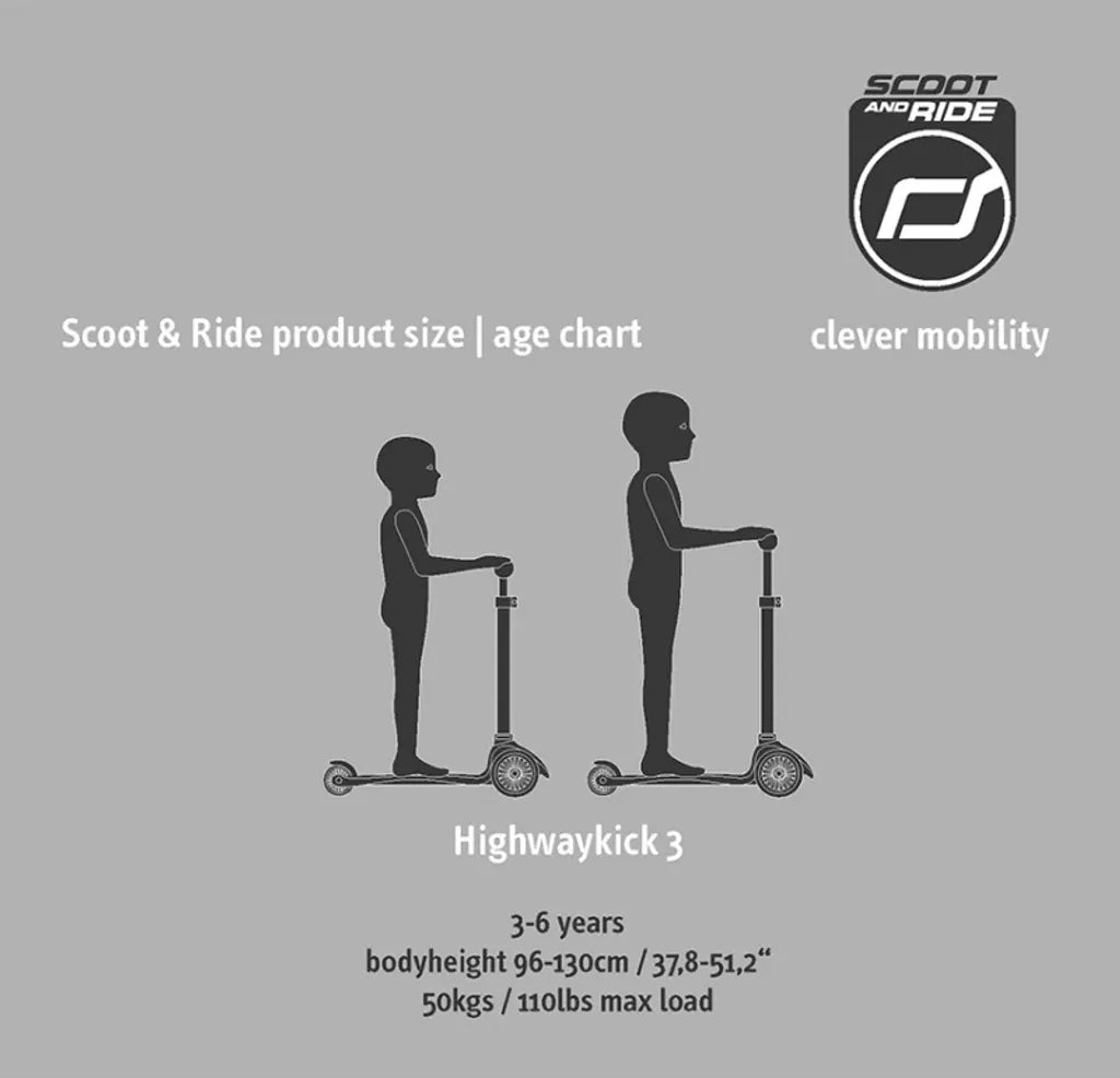 Scoot and Ride Highwaykick 3 LED – Monopattino Richiudibile per Bambini 3-6 Anni PESCA