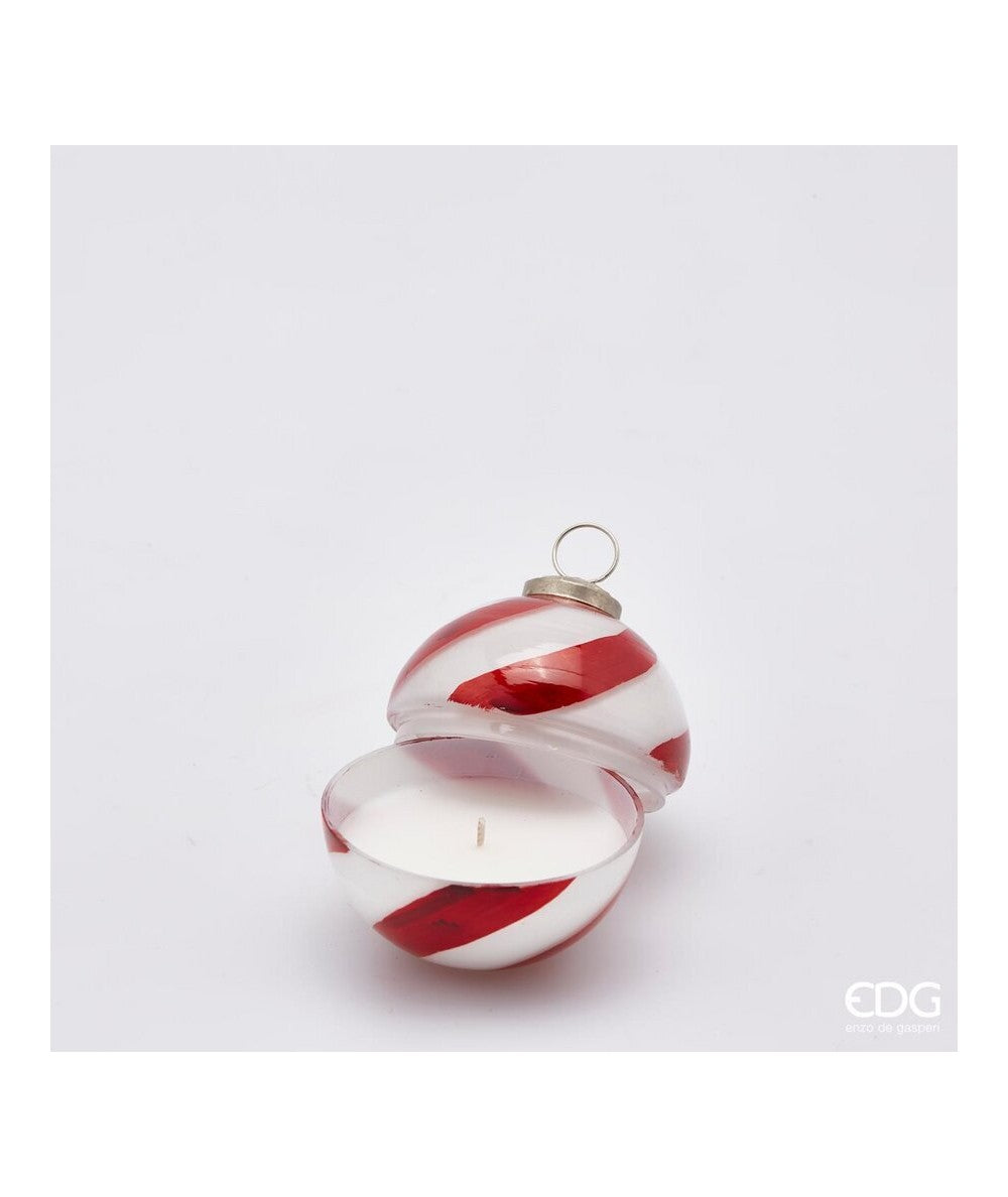 CANDELA C/VETRO SFERA CANDY WHITE RED D9