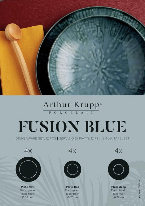 ARTHUR KRUPP Set 12 PIATTI Fusion Blue Porcellana