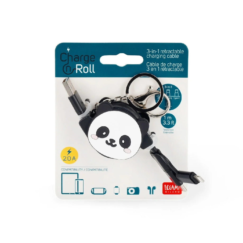 LEGAMI - Cavo di Ricarica Retrattile 3 in 1 Panda – Charge 'N Roll