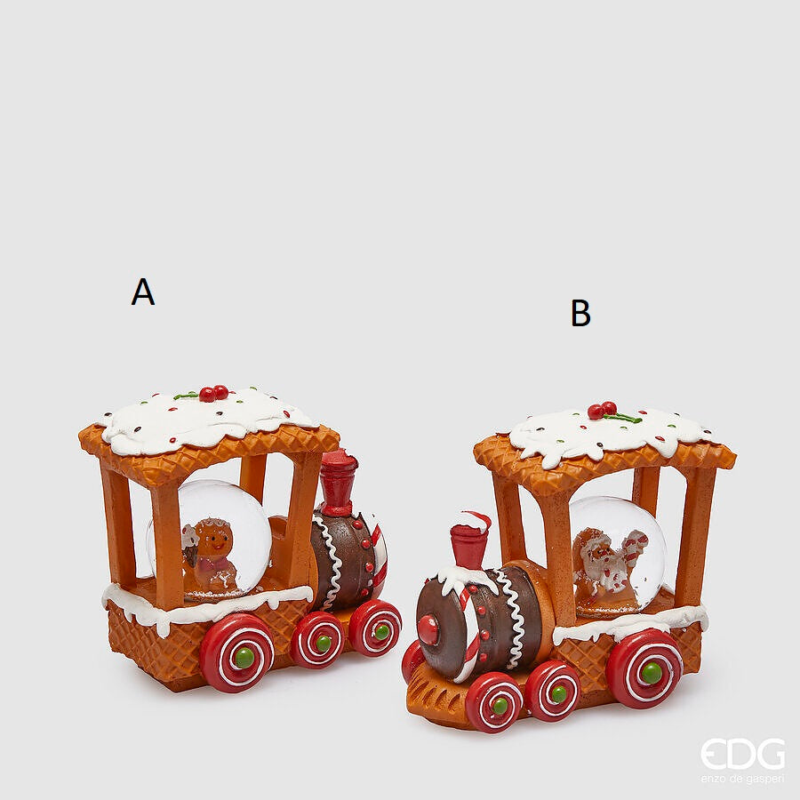 EDG Sfera ad acqua trenino con Babbo Natale e biscotto H 11 cm D 4,5 cm