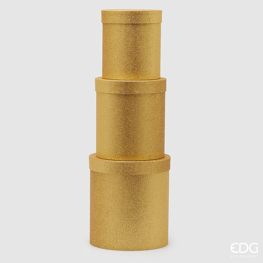 EDG Scatola decorativa rotonda glitter, set 3 pezzi, H 25 cm, Ø 23 cm