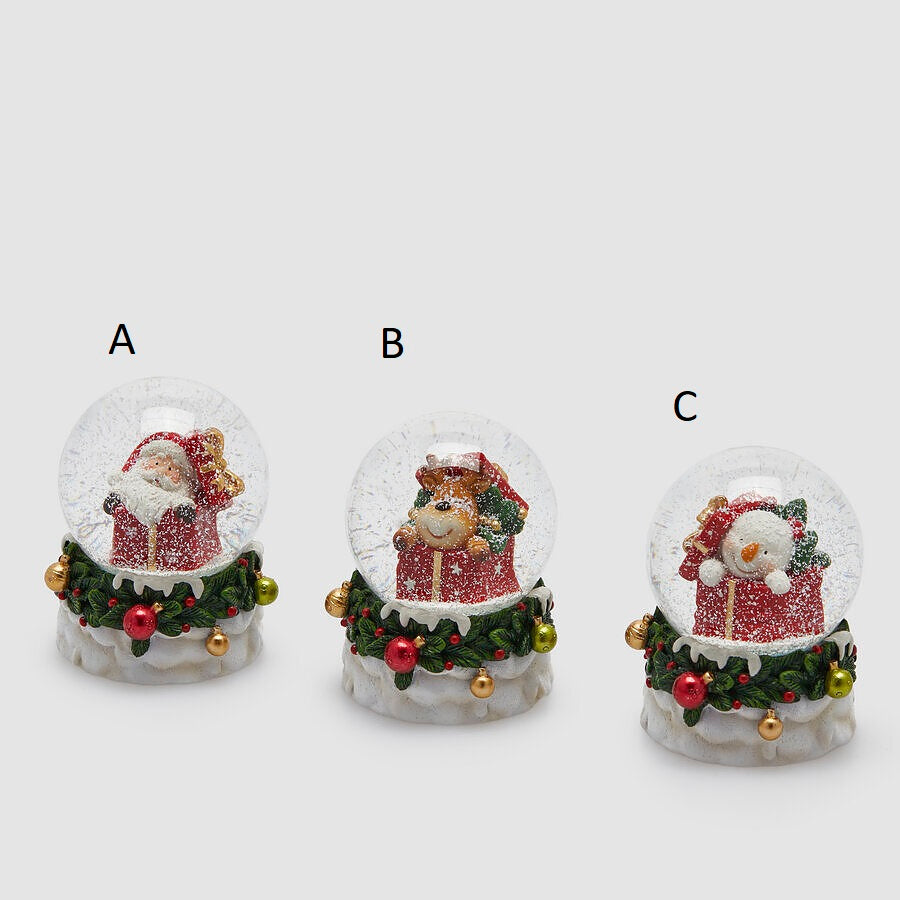 EDG Sfera ad acqua con Babbo, renna o pupazzo di neve, ghirlanda, H 9 cm, Ø 7,5 cm