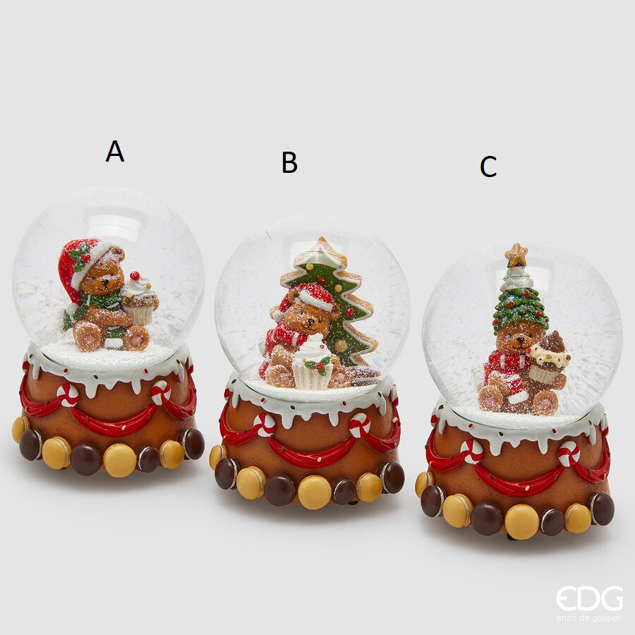 EDG Sfera ad acqua Orso Goloso con carillon H 14,5 cm D 10,5 cm