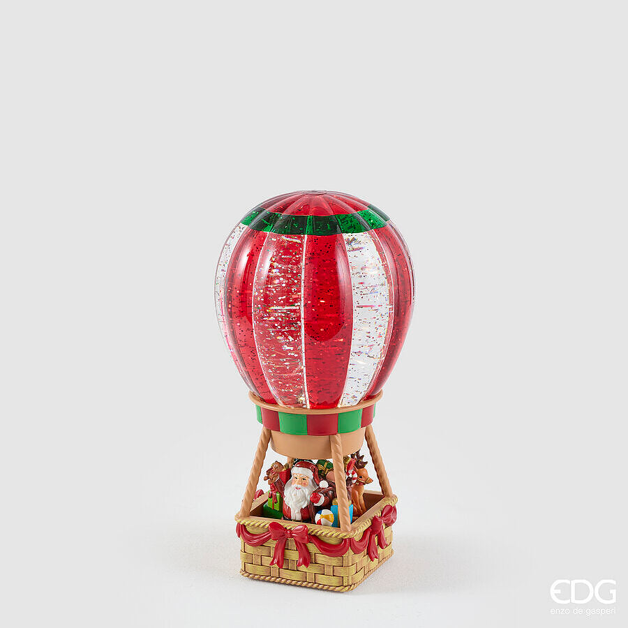 EDG Mongolfiera Natalizia Snow Globe Rossa e Verde H.25 cm – Musica, Movimento e LED