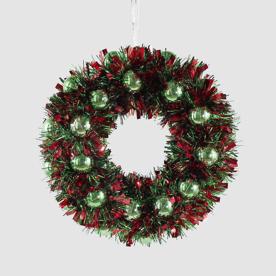 EDG Corona Natalizia in Tinsel con Palline da Appendere D.23 cm – Verde e Rosso