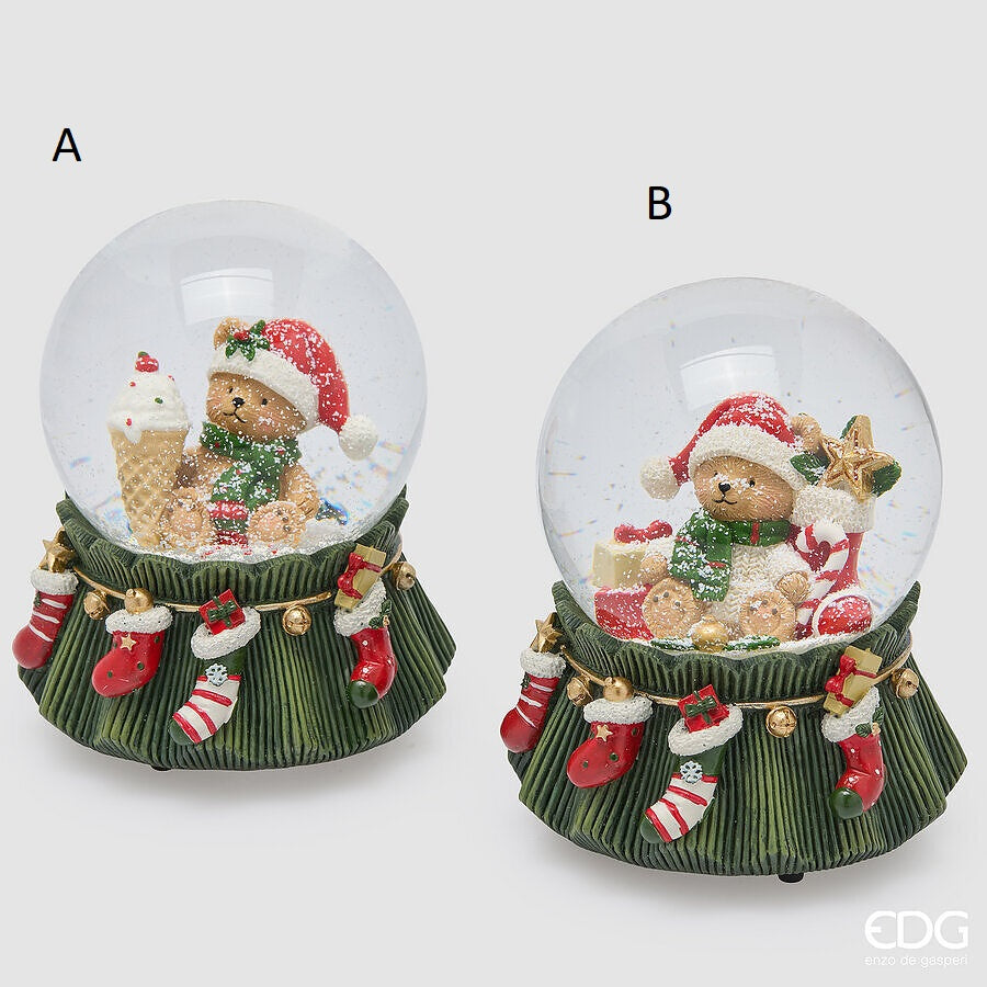 EDG Sfera ad acqua con orsetto e carillon H 14,5 cm D 11,5 cm