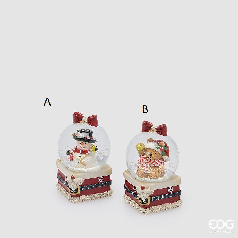 EDG Sfera ad acqua pupazzo di neve con orsetto H 7,5 cm D 5 cm