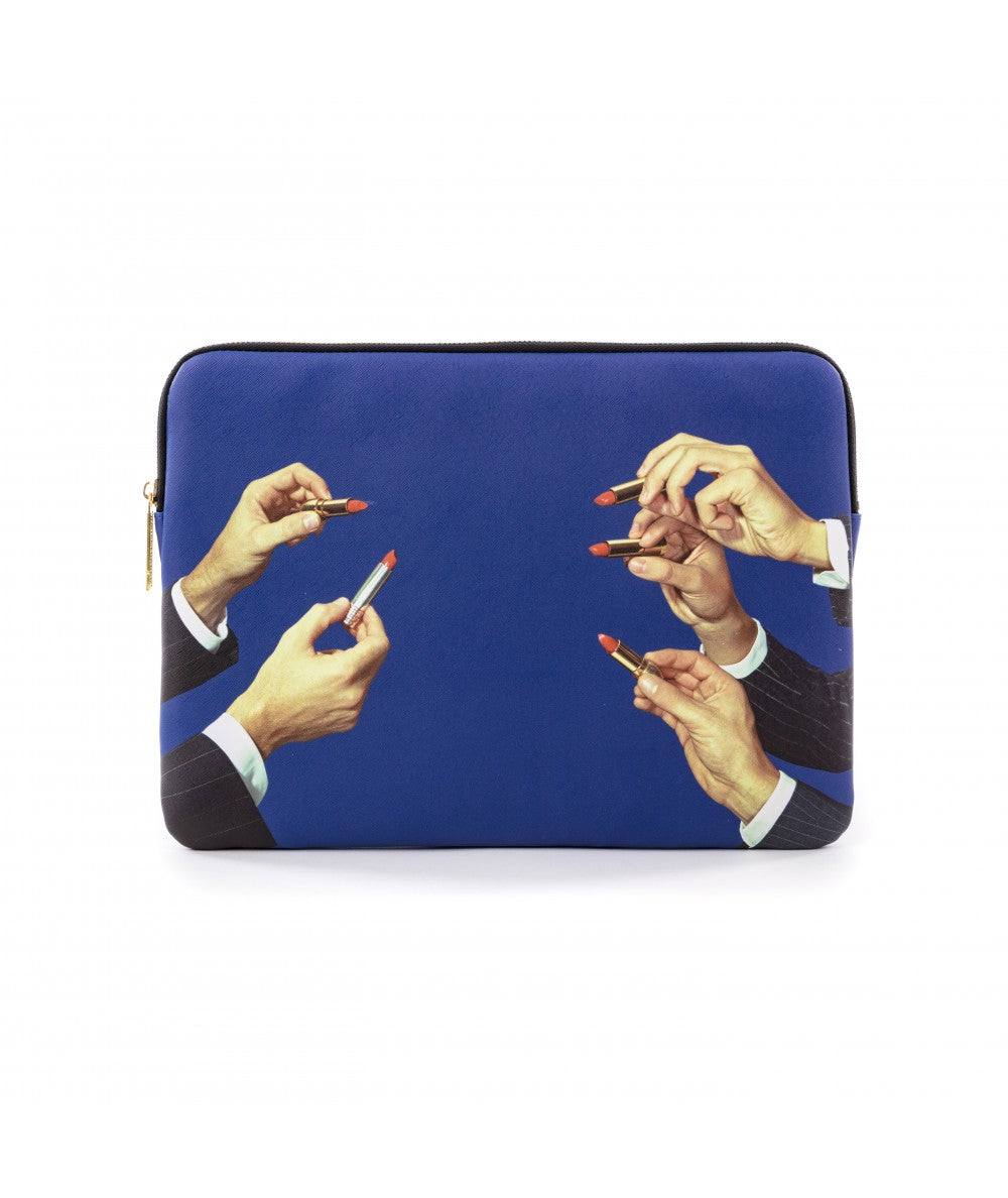 CUSTODIA LAPTOP IN PU STAMPATO"TOILETPAPER" LIPSTICKS BLUE