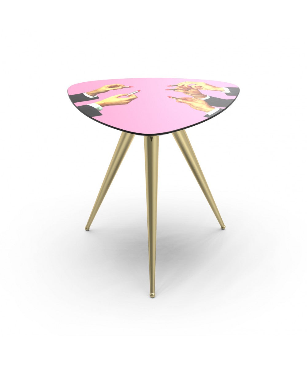TAVOLINO LEGNO GAMBE METALLO"TOILETPAPER" Cm.57x57 h.48 -PINK LIPSTICKS