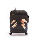 TROLLEY BAG IN SIMILPELLE"TOILETPAPER"Cm.40x25 h.55-LIPSTICKS BLACK