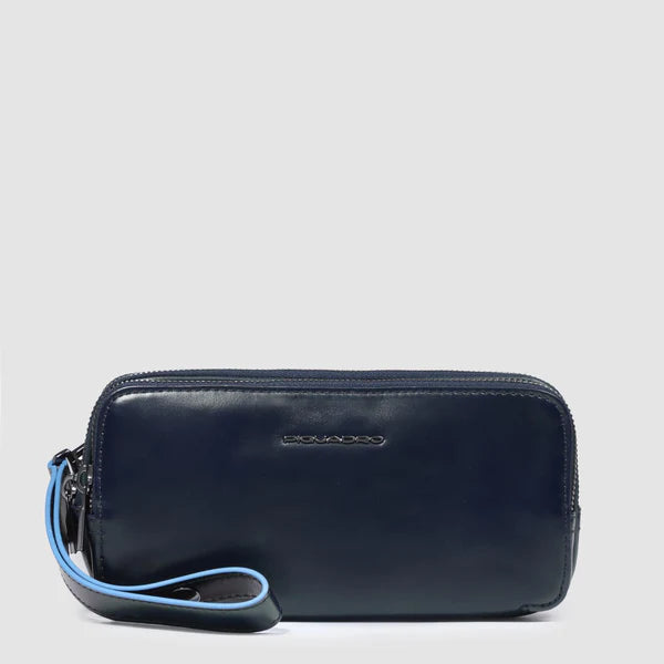 PIQUADRO - Pochette uomo in pelle a tre scomparti con polsiera rimovibile e protezione RFID
