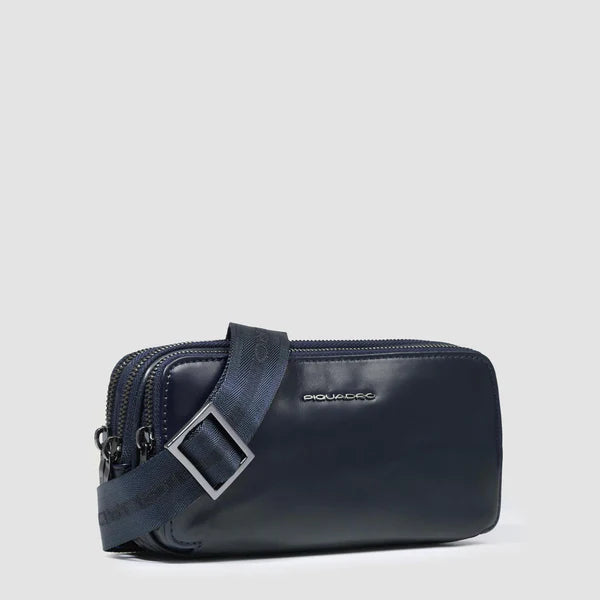 PIQUADRO - Pochette uomo in pelle a tre scomparti con polsiera rimovibile e protezione RFID