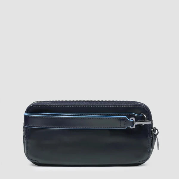 PIQUADRO - Pochette uomo in pelle a tre scomparti con polsiera rimovibile e protezione RFID