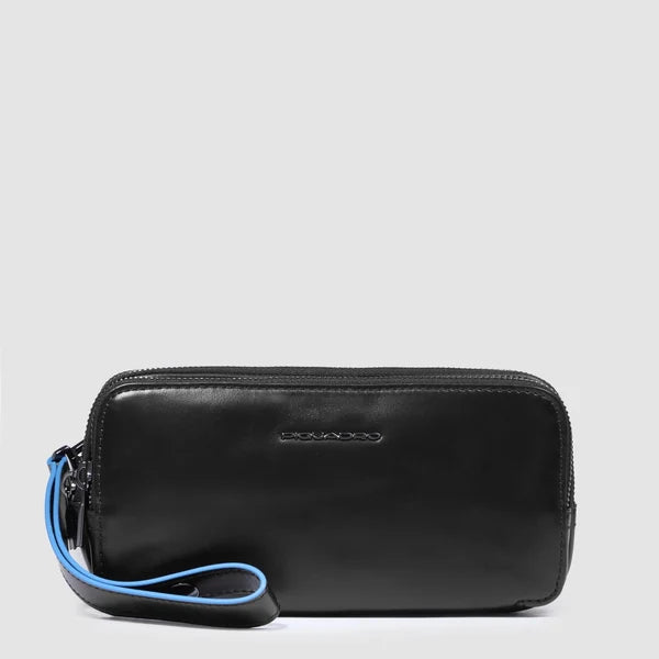 PIQUADRO - Pochette uomo in pelle a tre scomparti con polsiera rimovibile e protezione RFID