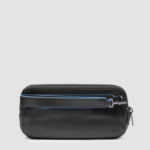 PIQUADRO - Pochette uomo in pelle a tre scomparti con polsiera rimovibile e protezione RFID