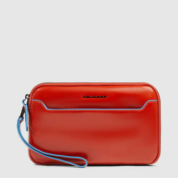 PIQUADRO - Pochette uomo in pelle a tre scomparti con polsiera rimovibile e protezione RFID