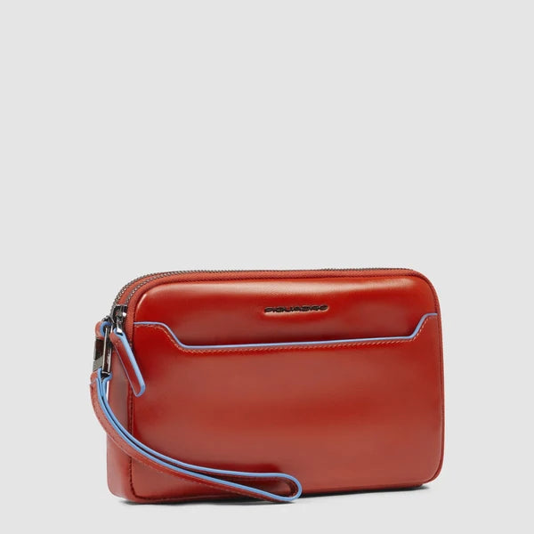 PIQUADRO - Pochette uomo in pelle a tre scomparti con polsiera rimovibile e protezione RFID