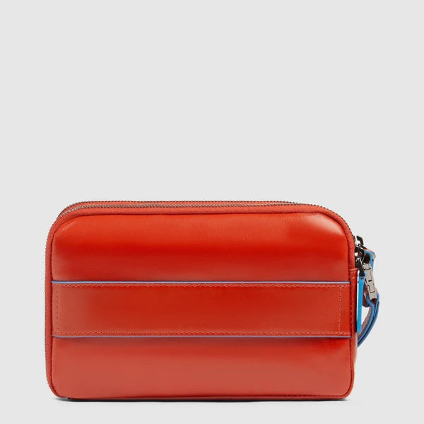 PIQUADRO - Pochette uomo in pelle a tre scomparti con polsiera rimovibile e protezione RFID