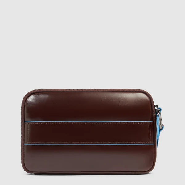 PIQUADRO - Pochette uomo in pelle a tre scomparti con polsiera rimovibile e protezione RFID