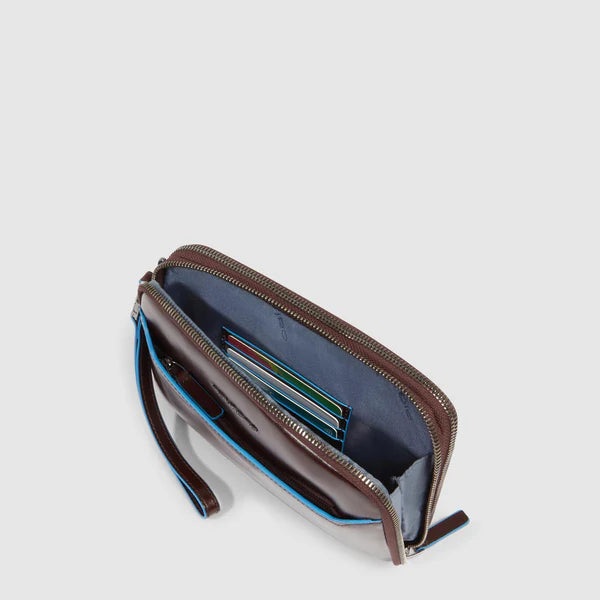 PIQUADRO - Pochette uomo in pelle a tre scomparti con polsiera rimovibile e protezione RFID