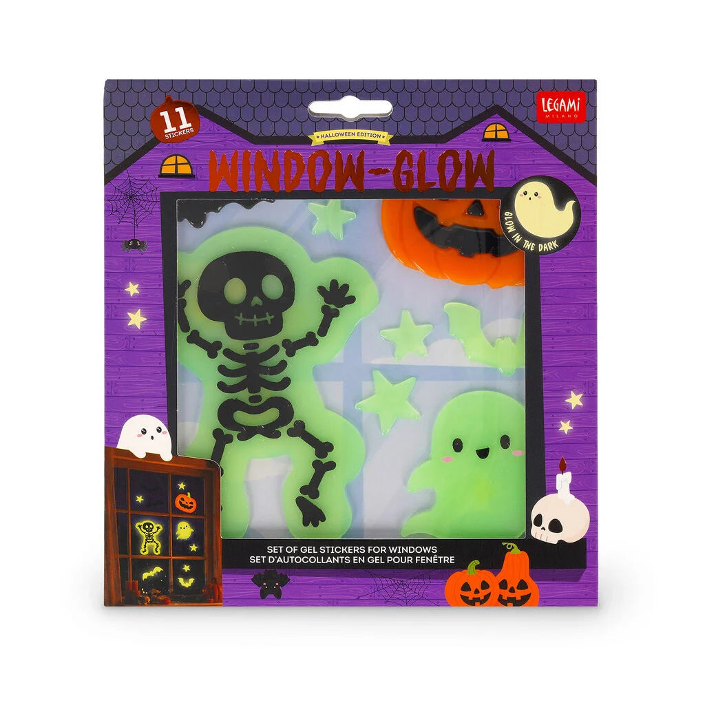 Legami Halloween - Set di 11 Adesivi Skeleton in Gel Fosforescenti per Finestre - Windo-Glow - Halloween