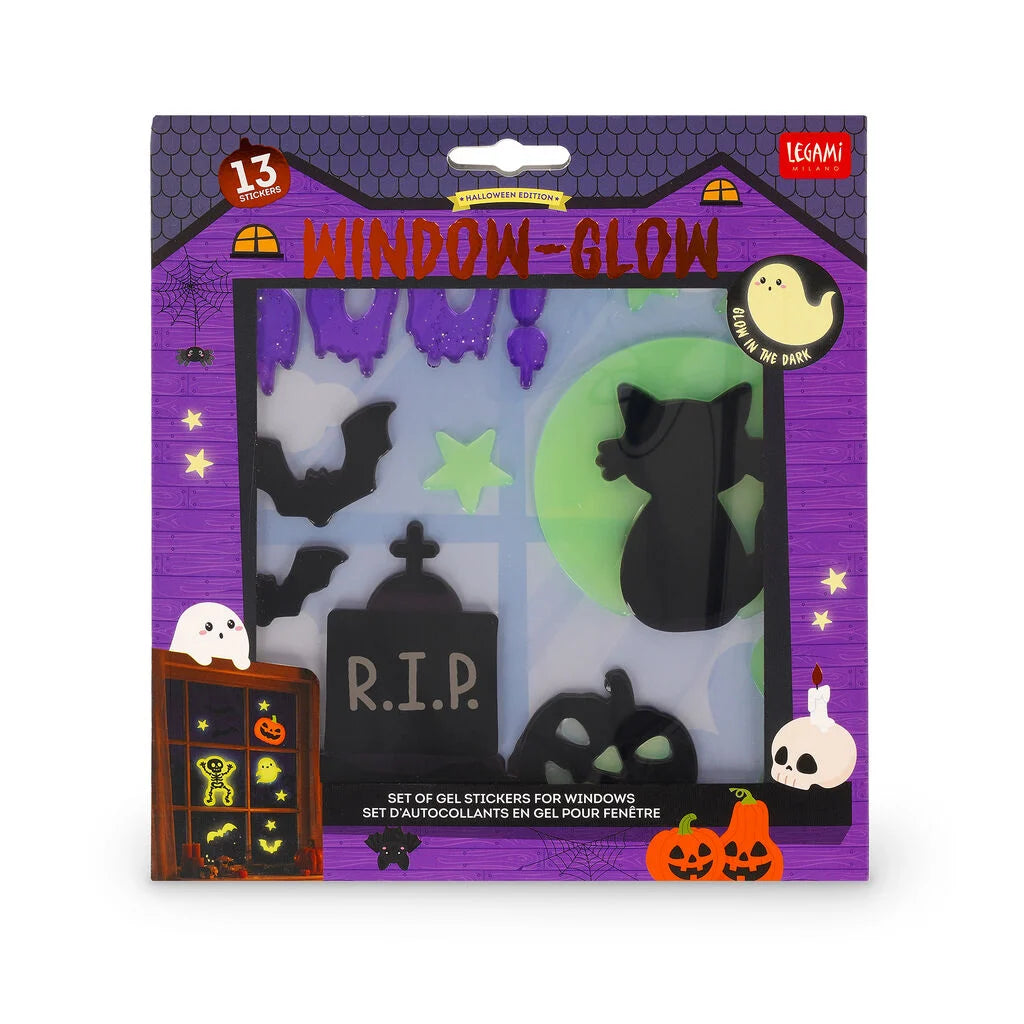 Legami Halloween - Set di 13 Adesivi in Gel Fosforescenti per Finestre - Windo-Glow - Gatto Nero