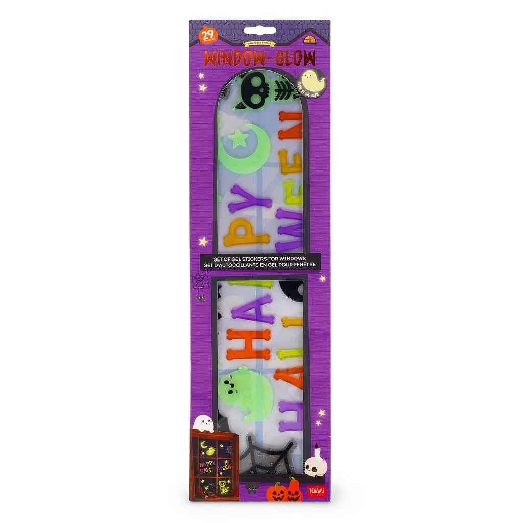 Legami Halloween - Set di 29 Adesivi in Gel Fosforescenti per Finestre - Windo-Glow - Happy Halloween