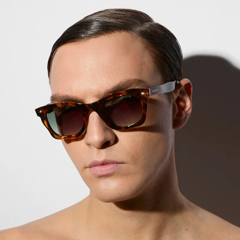 SELETTI X OKKIA - Occhiali da sole Dakota - Montatura Havana classica - Lenti sfumate verdi - Finitura lucida