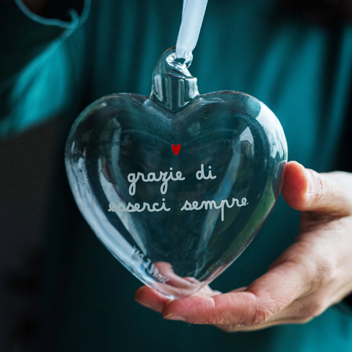 Simple Day Pallina a Cuore in Vetro Borosilicato 11 cm - Grazie di esserci sempre
