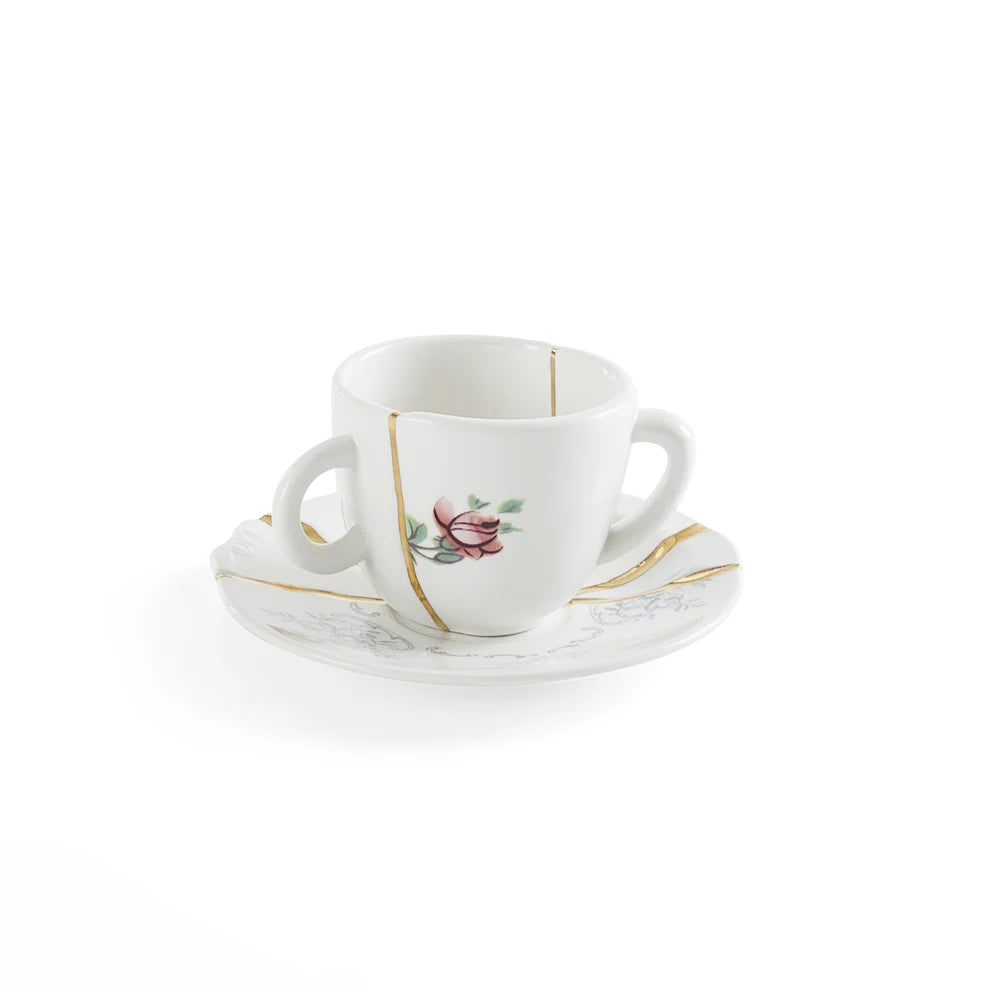 TAZZINA DA CAFFE' CON PIATTINO IN PORCELLANA "KINTSUGI-n'3"