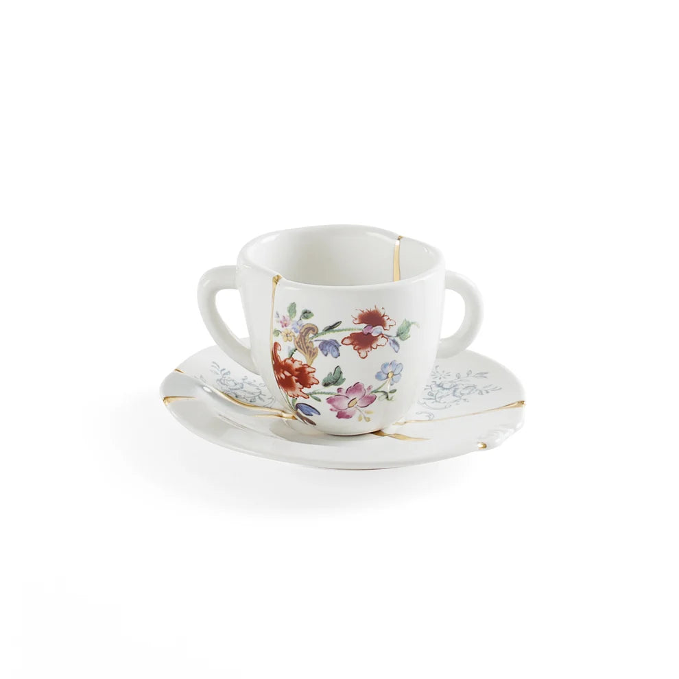 TAZZINA DA CAFFE' CON PIATTINO IN PORCELLANA "KINTSUGI-n'3"