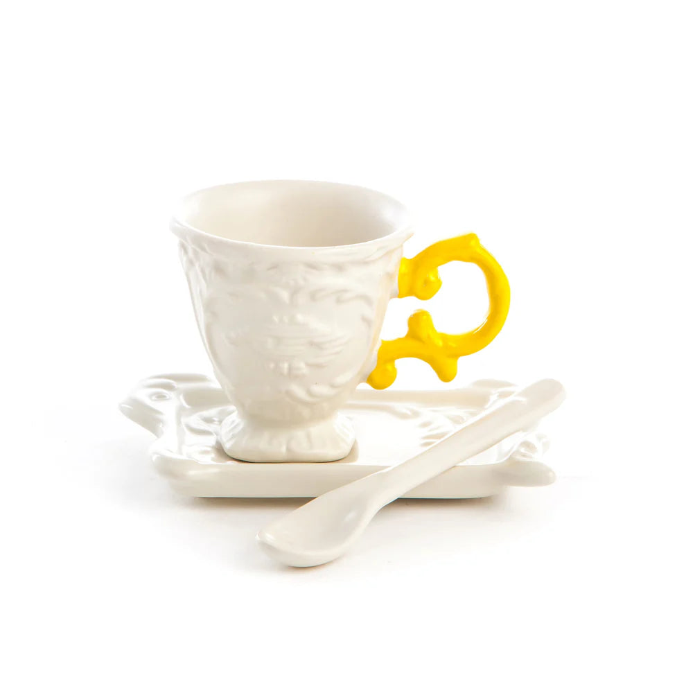 SELETTI SET DA CAFFE' IN PORCELLANA "I-WARES" MANICO GIALLO