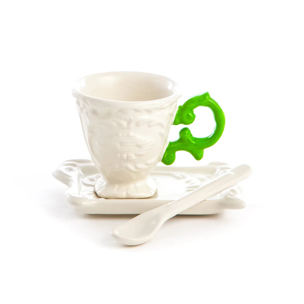 SELETTI SET DA CAFFE' IN PORCELLANA "I-WARES" MANICO VERDE