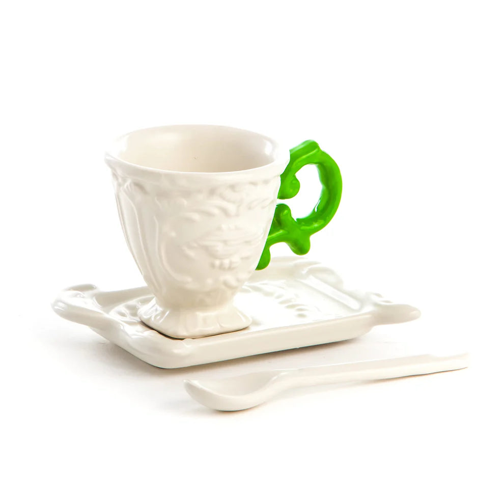 SELETTI SET DA CAFFE' IN PORCELLANA "I-WARES" MANICO VERDE