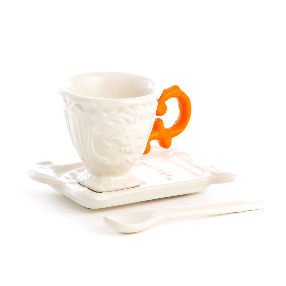 SELETTI SET DA CAFFE' IN PORCELLANA "I-WARES" MANICO ARANCIO
