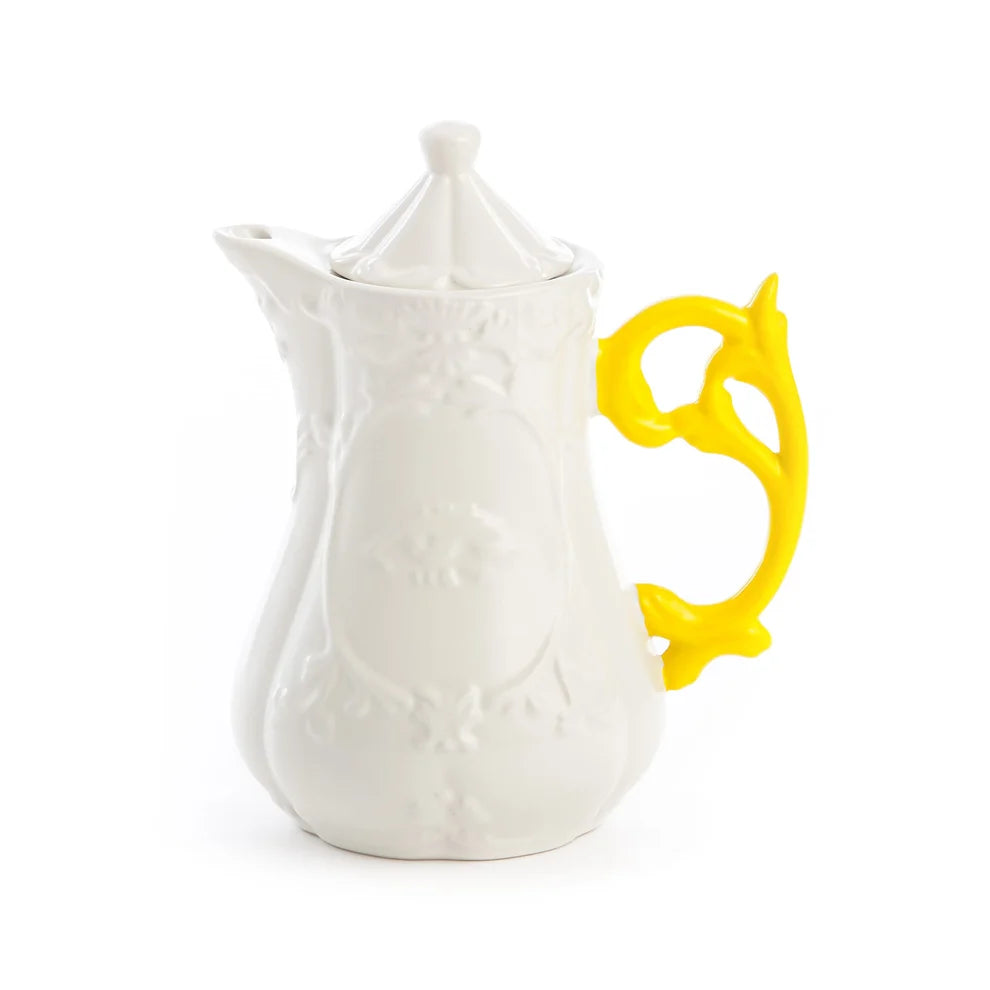 TEIERA IN PORCELLANA Cm.13 h. 23 "I-WARES" MANICO GIALLO